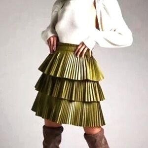 MARE MARE X ANTHROPOLOGIE Vegan Leather Mini Skirt Size XL Olive Green NWT